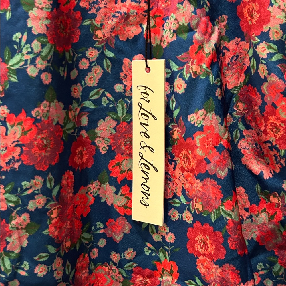 NWT For Love And Lemons Annie midid Floral Long Sleeve Dress in cobalt Blue XS/S - Picture 11 of 15